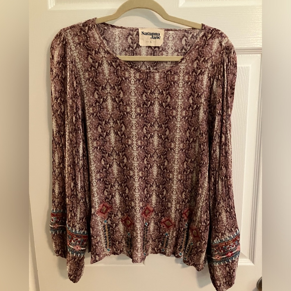 Burgundy and Cream Patterned Women's Top